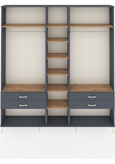 Arges Dolap 10 Raflı 4 Çekmeceli 2 Askılı 220x30x243 Antrasit-çam/antrasit Atlas Çam/antrasıt