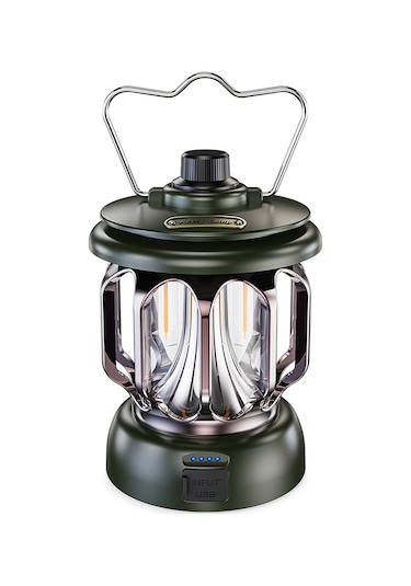 Geeksen Yeşil Led Kamp Lambası, Şarj Edilebilir, 6-24 Saat Süre, 20-280 Lumens Işık, Demir+abs Malzeme Çok Renkli