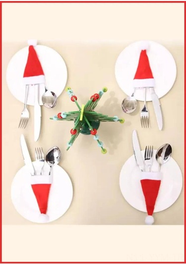 Geeksen Yılbaşı Festiviti Dekorasyonu: 12 Cm Kırmızı Santa Claus Şapka Desenli Servis Bezi Tutucuları, 20'li Set, Yemek Masası Ve Partiler İçin Kırmızı