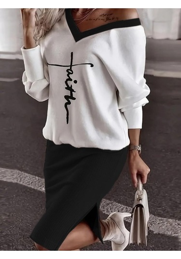 Kadın Uzun Kollu V Yakalı Iki Iplik Bluz Ve Şardonlu Kaşkorse Etek Ikili Takım Siyah