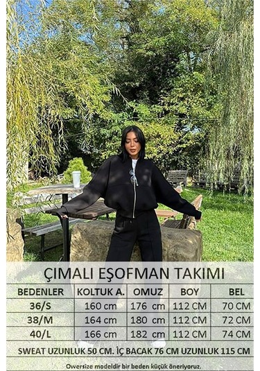 Neşeli Butik Kadın Siyah Fermuarlı Kışlık Salaş Eşofman Takımı Nbg026 Siyah