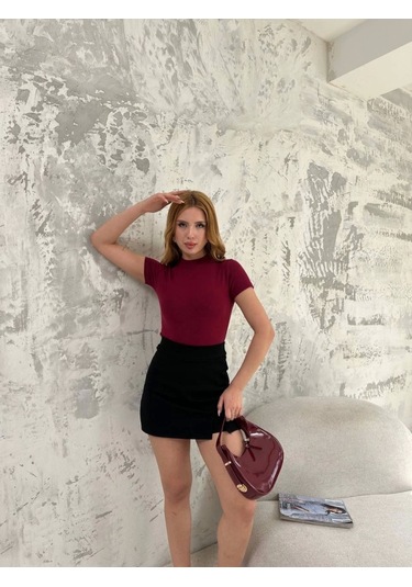 Gülsüm Aydın Kısa Kol Badi Bluz - Bordo Bordo