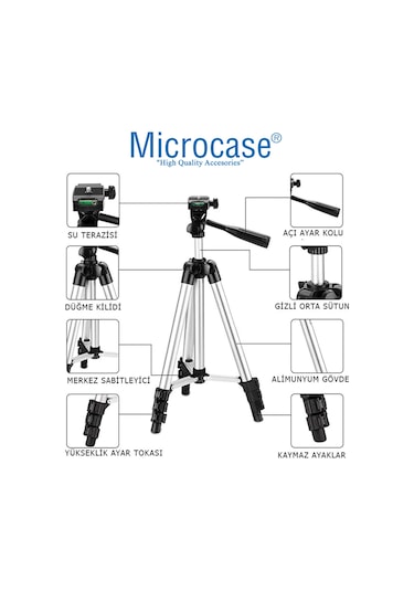 Microcase 3110 Tripod 106 CM + Döner Başlıklı Telefon Tutucu + Bluetooth Kumanda