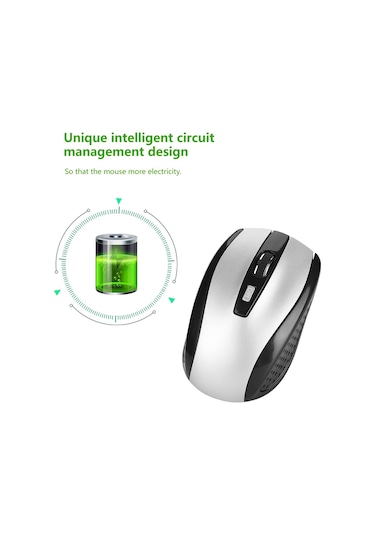 Ximistore9 Gümüş 6 Tuşlu Kablosuz Fare - Ergonomik Tasarım, 800-1600 Dpı Ayarlanabilir, 10m Alım Mesafesi, Optik Konumlandırma Pil Yok