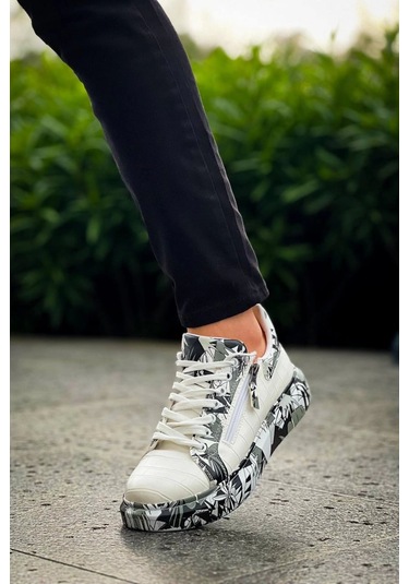 Bağcıklı Crocodile Beyaz Siyah Günlük Erkek Ayakkabısı Beyaz5 Beyaz