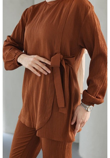 Bağlama Detaylı Takım Kahverengi Kahverengi