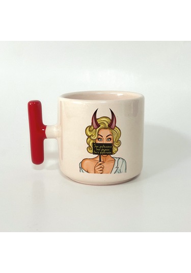 Sen Şeytansan Ben Pabucu Ters Giydirenim Baskılı Kırmızı Kulplu T Kupa