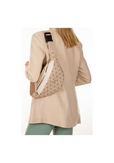 Newish Polo Kadın Desenli Çapraz Omuz Askılı Bel Ve Omuz Çantası - New345 Bej