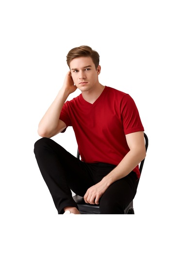 Safe Work V Yaka Kısa Kol İş Tişörtü Rahat, Nefes Alabilir Ve Çok Renk Seçeneği Bordo