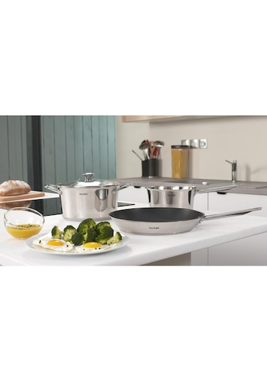 Tefal Simpleo B815S4 Tencere ve Tava Seti, 4 Parça, Paslanmaz Çelik/Siyah, 49.1 x 35.3 x 13.3 CM