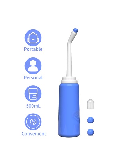 Yuntech01 Mavi 500ml Taşınabilir El Tipi Bidet - 2 Adet Uzun Fön, Seyahat Çantası Ve Toz Kapaklı Hijyen Aleti Mavi