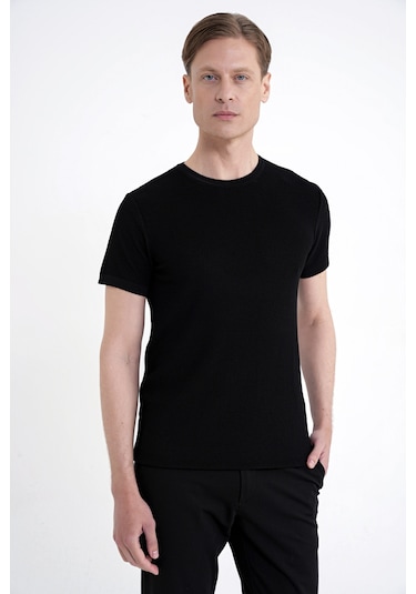 Efor Comfort Fit Rayon Karışımlı Siyah Bisiklet Yaka Tişört Ts 925