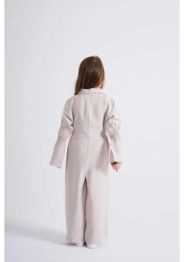 Oliventhekid Bej Lastikli Kız Çocuk Tulum Bej Bej