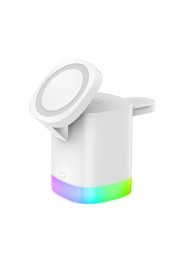 Tongxida İphone Uyumlu / Airpods Uyumlu/ Watch İçin T15 3'ü 1 Arada Katlanabilir Kablosuz Şarj Cihazı Manyetik Şarj İstasyonu Beyaz