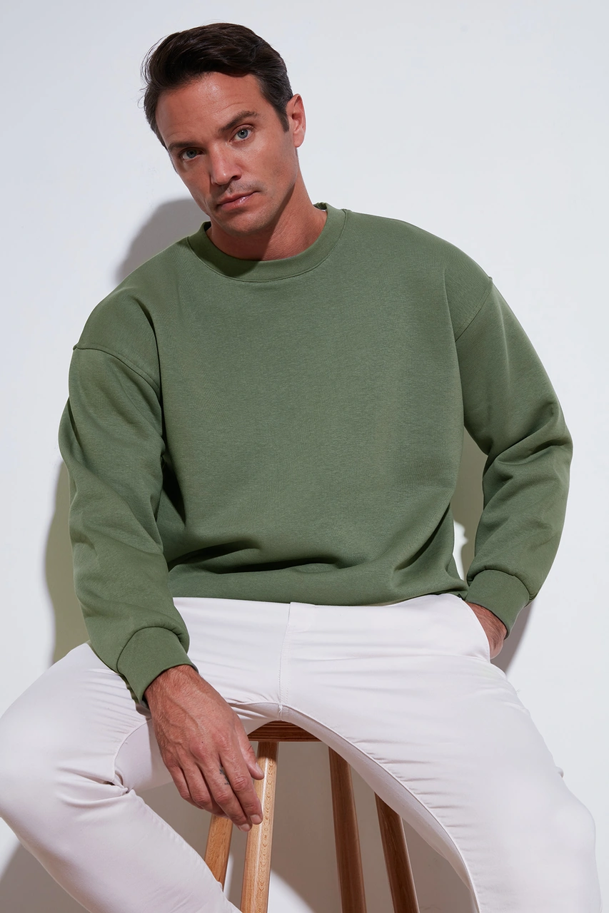 Buratti Regular Fit Bisiklet Yaka Şardonlu 2'Li Paket Erkek Sweat 5905255S2 Açık Gri-Haki