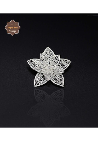 Zambak Model 925 Ayar Gümüş Saf Süper Telkari Kadın Broş 201024625 Gümüş