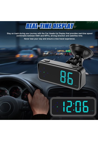 Shineyee Araç Hud Gösterge Paneli - Gps Hız, Zaman Ve Yön Göstergeli, Renkli Led Ekran, Hız Uyarı Sistemi