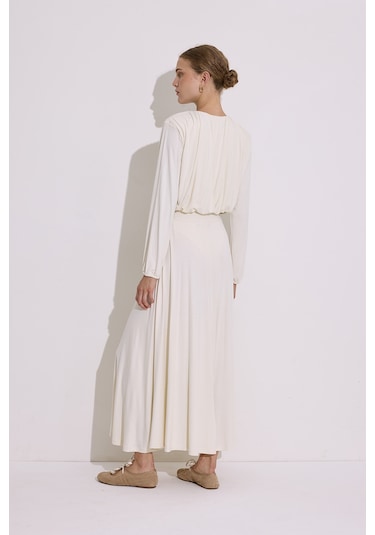 Dökümlü Balon Form Bluz İnci İnci