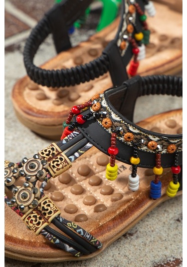 Khayt Alice Anatomik Fashion Taşlı Çocuk Sandalet Siyah