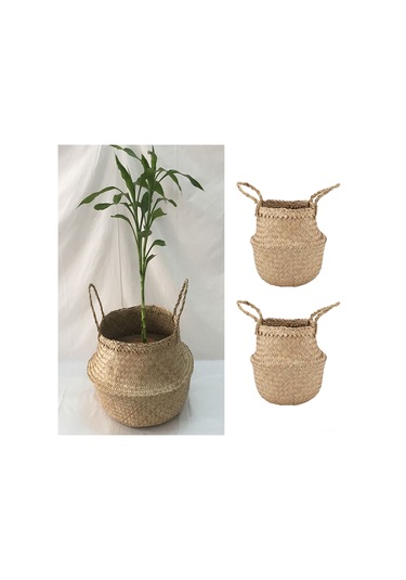 Geeroyoo 2 Adet Doğal Deniz Otlu Örgülü Sepet - Çok Amaçlı Depolama, Bitki Saksısı, Dekoratif Organizatör