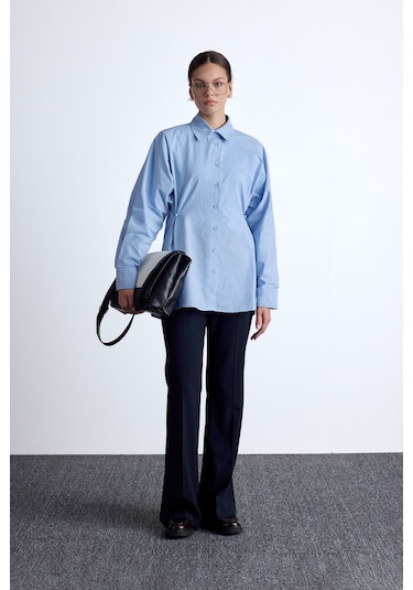 Bel Ayarlamalı Gömlek Mavi Mavi