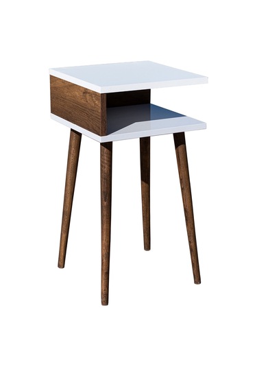 Eymen Ahşap Ayaklı Yan Sehpa Köşe Sehpa Beyaz-barok