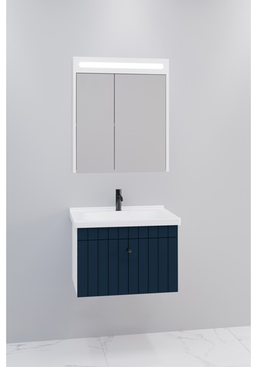 Alice 65 Cm Banyo Dolabı Npl Led Aynalı Lacivert- Boy Dolap Hariç Lacivert
