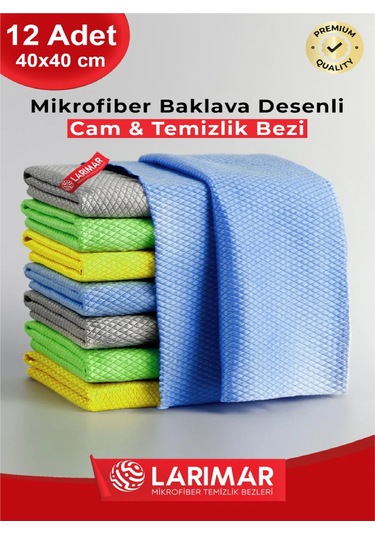 Larimar Mikrofiber Baklava Desenli Cam ve Temizlik Bezi 12'li 40 x 40 CM
