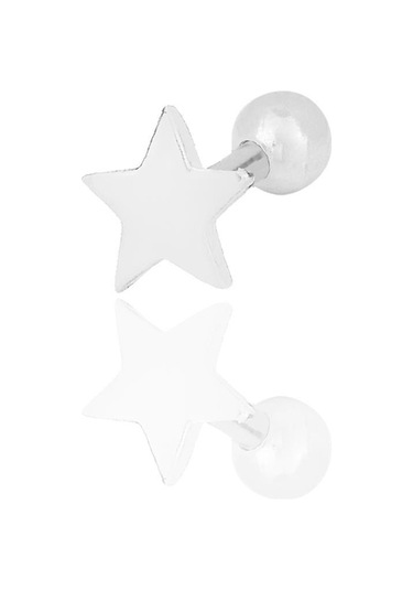 Gümüş Rodyumlu Yıldız Modeli Tragus Helix Piercing Küpe Barcode Gümüş - Çok Renkli