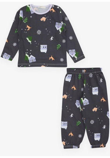 Breeze Kız Bebek Pijama Takımı Yılbaşı Temalı 9 Ay-3 Yaş, Antrasit-antrasit Antrasit