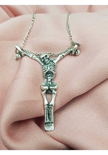 Tezzgelsin Unisex Gotic Hayalet Iskelet Kolye Gümüş