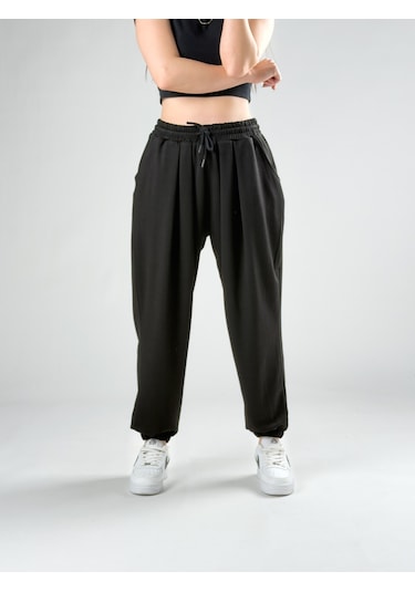 Cocopelli Pileli Siyah Kadın Jogger Pantolon Coc2849 Siyah