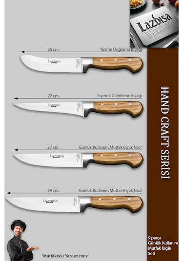 Hand Craft Mutfak Bıçak Seti Et Sebze Bıçağı Masat 9 Lu Mft-257 Ahşap