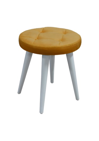 Ankhira Ahşap Ayaklı Tabure (Hardal Renk-Beyaz Ayaklı)