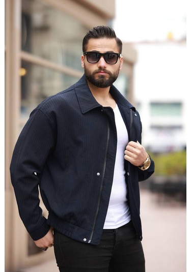 Unisex Yeni Sezon Kapitone Dolgulu Oversize Vintage Lacivert Çzgl