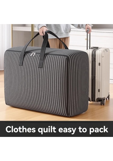 Wezone Kalın Oxford Kumaş 46l Sıcaklık Yorgan Giyim Saklama Çantası - Nem Ve Toz Koruyucu, Taşınabilir Paketleme Organizer Siyah Çizgili Siyah