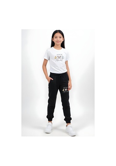 Fyk Kids Kız Çocuk Baskılı Live Kelebek Bel Detayı Lastikli Alt-üst Pijama Takımı Beyaz