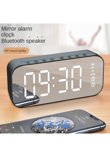 Yunboo Siyah Mini Masaüstü Müzik Hoparlörü - Akıllı Alarm Saati, Led Ayna Ekranı, 6 Saat Çalma Süresi, Bluetooth 5.0, Ev Ve Ofis İçin