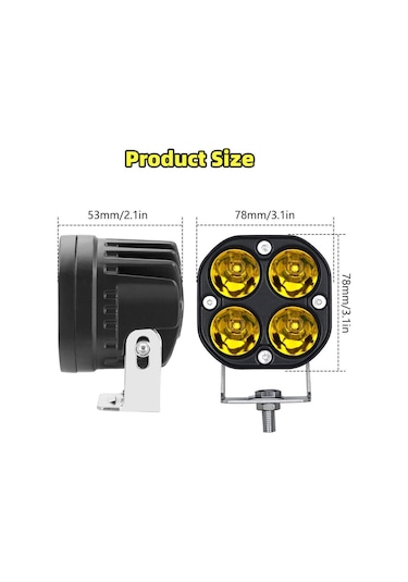 Off Road Arazi Aracı Ve Motosiklet Uyumlu 3 İnç Amber Sarı Renk Çalışma Ve Sis Lambası 2 Adet