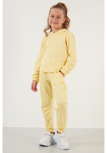 Lela Kapüşonlu Cepli % 100 Pamuk Çocuk Unisex Çocuk Takım 5922021 Sarı