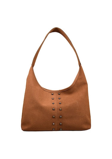 Kadın Zımba Detaylı Süet El Ve Omuz Çantası - Taba Taba