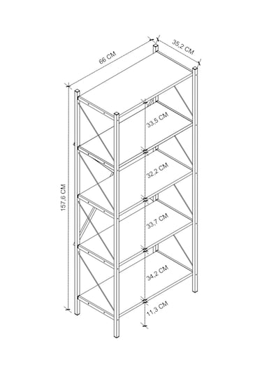 Dekoratif 5 Raflı Kitaplık Metal Kitaplık Çam