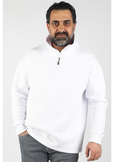 Unisex Balıkçı Yaka Beyaz Sweatshirt Beyaz