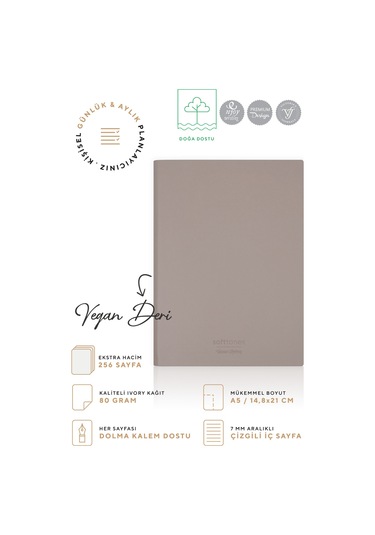Vj Softtons Esnek Kapak Defter A5 80 Gr. Krem 128 Yp. Çizgili Kahverengi