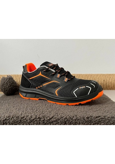 Bmes İş Güvenliği Ayakkabısı Çelik Burun Turuncu Taban S400 Siyah - Turuncu