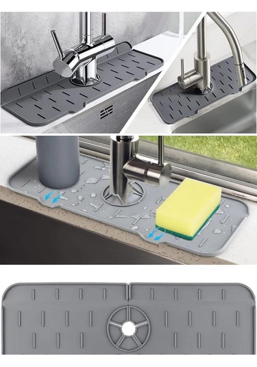 Monyee Silikon Lavabo Izgarası 37x14 Cm - Su Sızıntısı Engeli, Sabit Tutucu Ve Temizlik İçin Ev Gereci Tek Adet Gri