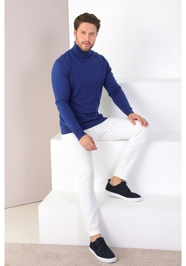 Ferraro Saks Balıkçı Yaka Pamuk Kazak Saks