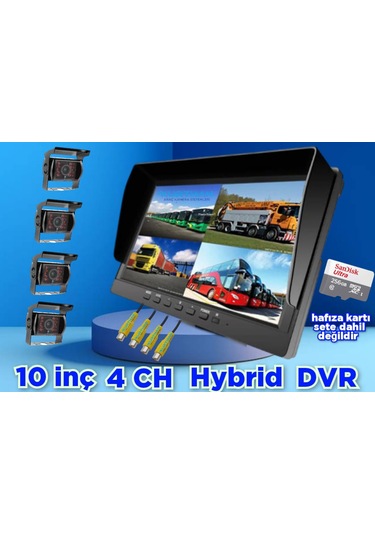 10 İnç Dvr Ekran 4 Adet Metal Kasa Ledli Kamera Set 12 24 Volt