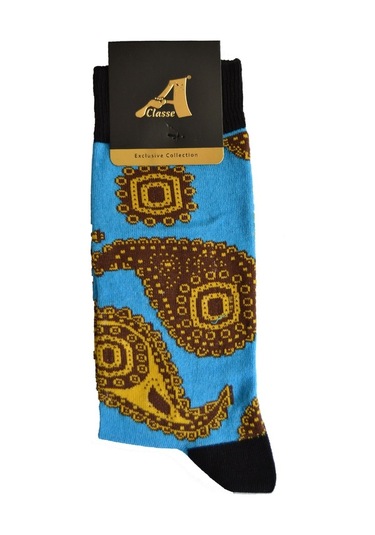 A Classe Turkuaz Renkl Şal Desenli Erkek Çorap Turkuaz