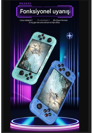 Qasul RG50XX 5" 20.000 Oyun IPS Ekran Dört Çekirdekli 64 GB Retro Taşınabilir Oyun Konsolu